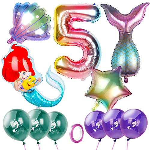 Meerjungfrau Geburtstag Deko Meerjungfrauen Luftballon 5 Jahre Geburtstagsdeko Mädchen Folienballon Zahlen 5 Meerjungfrau Thema Party Dekoration Kindergeburtstag (Violett-5)
