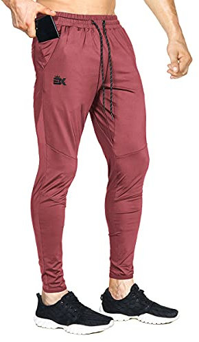 BROKIG Leichte Jogginghose Herren Fitnessstudio Trainingshose Slim Fit Sporthose Lang mit Taschen(Rot,L)