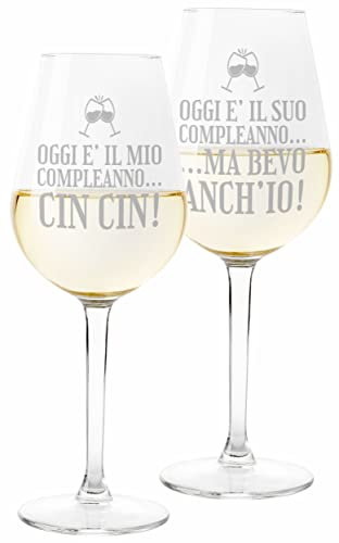 Colorfamily Coppia Calici Divertenti Set da 2 calici Vino Il Suo Compleanno ma Bevo anch'io Matrimonio Fidanzamento - Bicchiere in Vetro 500 ml