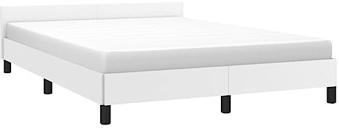 vidaXL Cadre de Lit avec Tête de Lit Sommier à Lattes Lit Rembourré Cadre à Lattes Lit Double Adulte Chambre Intérieur Blanc 140x190 cm Similicuir