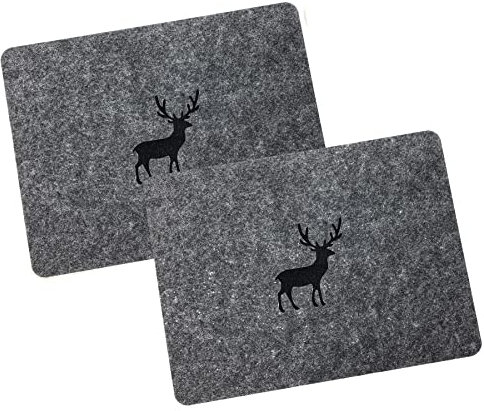 heimtexland ® Tischdeko Filz Tischset abwaschbar Untersetzer Landhaus Tischdekoration Platzset 35x45 Typ847 Anthrazit - Hirsch Tischset 2er Pack