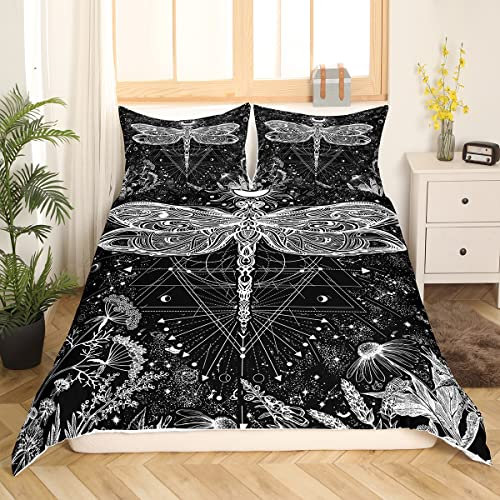 Hippie Libelle Bettwäsche Boho Sonne und Mond Bettbezug 200x200 für Jungen Mädchen Kinder Trippy Galaxy Bettwäsche Set Psychedelic Kosmos Nebel Bettbezug Mystisch Sternennacht Gesteppte Bettdecke