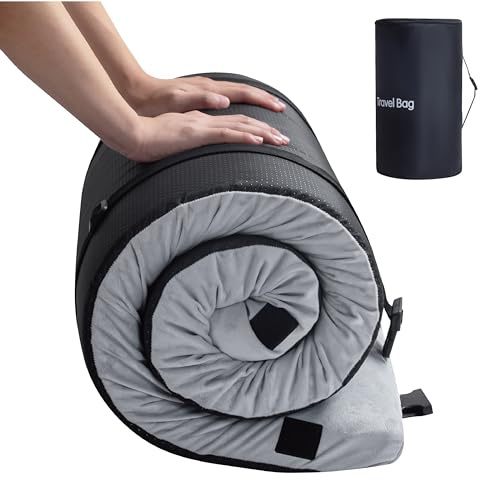 EGO Campingmatratze Memory Foam 6,3 cm CertiPUR-US Zertifiziert, Roll-Up Bodenmatratze Matte für Camping, Automatratze Schlafkissen, tragbar mit Reisetasche, Einzelbett klein 182,9 x 61 cm