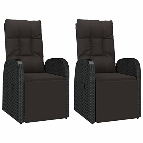 Festnight Gartensessel Polyrattan Verstellbar 2 STK Liegesessel mit Kissen Gartenstuhl Hochlehner Verstellbar Gartenmöbel Rattanmöbel Schwarz