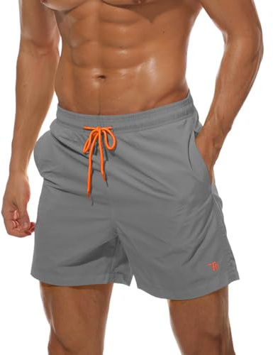 donhobo Men's Swim Trunks Shorts, Mesh Lining Board Suit Middle Grey S