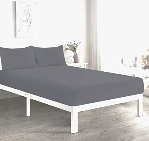 Fitted Sheet | Luxury Easy Care Polycotton Bed Sheet | Mattress Cover Non Iron, soft fabric, 26 Colours (Grey SD)