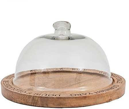 Handmade 31.5cm Wells Cheese Board with Dome, Glass and Mango Wood