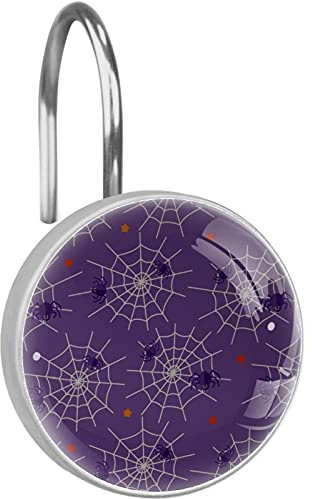 Ganci per tende da doccia,ragnatele e ragni viola,anelli per tende da doccia in cristallo,set di ganci decorativi per il bagno di 12