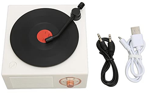 Leapiture Tocadiscos De Vinilo, Altavoz Bluetooth De Estilo Clásico Antiguo Regalo Ingenioso Altavoz De Tocadiscos De Estilo Blanco Retro Portátil con Cambio De Velocidad Continuo(White)