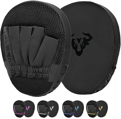 Islero Fitness Matte Black Boxing Pads Men focus Mitts Punching Women MMA Muay Thai Martial Arts KickBoxing Hook and jab Hand Target Strike Shield Training Pads (Black)