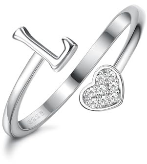 MILACOLATO 925 Sterling Silber Herz Initial Ringe für Frauen Mädchen 18K Gold Plated Initial Herz Stapelbar Ringe Einstellbare Initial Ringe für Teenager Heart Alphabet Buchstaben Ringe Damen