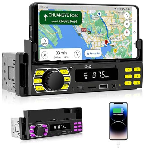 Autoradio 1 Din con Bluetooth - Controllo APP MP3 / USB / FM / TF / AUX in - Radio Auto con Telecomando Porta Telefono