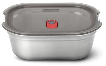 BLACK + BLUM Fiambrera multifunción de acero inoxidable, 600 ml, apta para horno, microondas, congelador y lavavajillas, sellado al vacío y válvula de vapor en la tapa, fiambrera a prueba de fugas