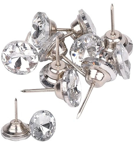 WedDecor 10pcs Crystal Head Upholstery Nails, Upholstery Tacks Thumb Decorative Push Pins for Sofa Bed Headboard Wall Furniture DIY Crafts Decoration, 25mm, Silver