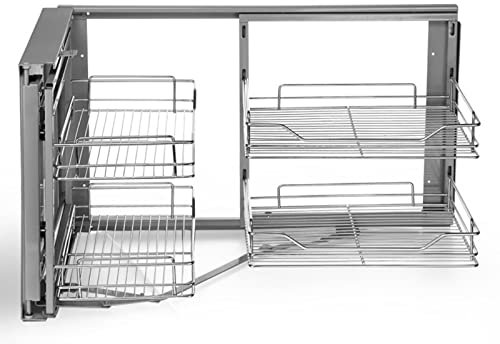 Küchen-Eckschrank, ausziehbarer Organizer – 38,1 cm Öffnung, links offen, 2 Etagen, 4 Körbe, verdeckte Rollablagen, herausziehbar, Chrom – platzsparende Lösung