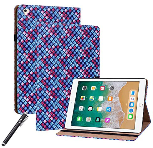GSFY Case for iPad 9.7-inch (2018/2017 Model, 6th/5th Generation), Auto Wake/Sleep Folio Cover with Card Slot & Pencil Holder Multiple Viewing Angles, Stitch-Blue