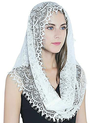 BYUTFA Schleier aus Spitze, Mantilla-Schleier, weich und bequem, 2 Farben, Schwarz und Weiß, spanischer Stil, Rosen-Spitzenschleier für Kopfbedeckung, Schal