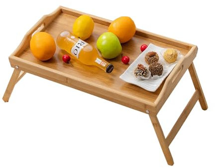 Bamboo Bed Tray Table with Folding Legs, Foldable Multipurpose Laptray Breakfast in Bed Tray, Snack Tray Breakfast Tray Bed Table