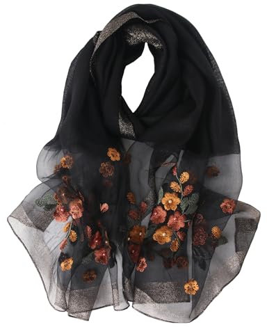 Sawekin Damen Schal Stola Halstuch Sommerschals Farbverlauf Für Abendkleid Hochzeit Seidenschal/Baumwolle Schal 195 * 88cm (U-Schwarz)