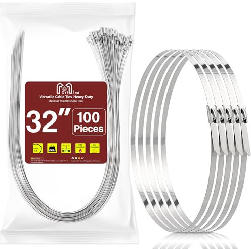 100 Pièces Collier de Serrage Inox 800 x 4,6mm, Attache Câblées Acier Inoxydable Capacité de Charge 122 kg, Métal Zip Ties pour Extérieur, ClôTure, Garage