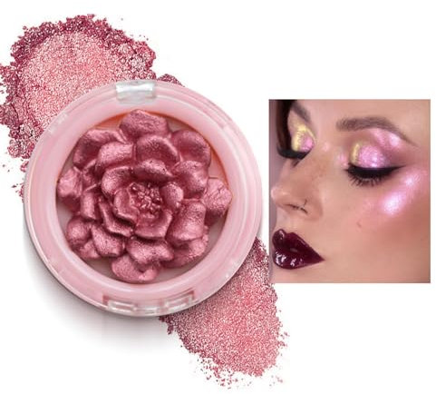 Palette di Evidenziatori, Blush Rose 3D, Trucco Viso con Evidenziatori per il Corpo, Polvere Scintillante per il Viso, Evidenziatori Lucidi a Lunga Durata (#7)
