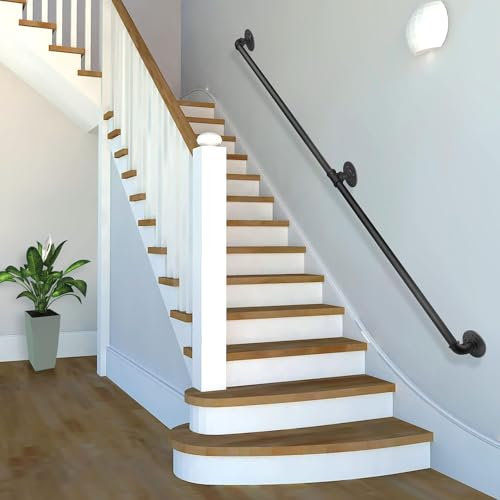 Retro Wasserrohr Handlauf - Komplettset,Wandhalterung Handlauf Treppe,Industriellem Rutschfestes Handläufe Metall Treppengeländer Für Garten, Garage, Toilette, Veranda, Innen Und Außen(Size:5ft/150cm)