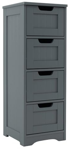 RELAX4LIFE Bathroom Floor Cabinet, Freestanding Wooden Cupboard Storage Cabinet with 2/4 Removable Drawers, Slim Storage Unit for Bathroom Living Room Kitchen (4 Drawers, Grey) | with 2/4 Removable Drawers, Slim Storage Unit for Bathroom Living Room Kitchen