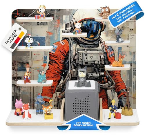 stadtecken Holzregal für Musikbox I Geeignet für die Toniebox und ca. 50 Tonies I Perfekte Tonie Aufbewahrung im Kinderzimmer I Zum Aufstellen oder Aufhängen I Astronaut, groß