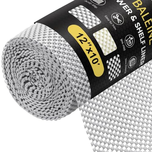 BALEINE Cabinet Liner, 12 in x 10 Ft Drawer and Shelf Liner for Kitchen Cabinets Non-Adhesive, Non-Slip Protect Desks, Cupboard, Drawers, Shelves, Tableware (Gray)