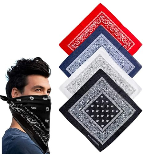 UENXRXE 4 Stück Bandana, Halstuch, 55 X 55 Cm Bandana Herren, Hip Hop Bandana Baumwolle, Bandana Tuch, Halstuch Bandana, Halstuch Rot, Bandana Damen Und Herrenschals(4Farbe)