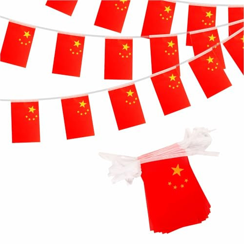 Guirlande de drapeaux chinois de 10 m - Décorations olympiques 2024 - 30 drapeaux chinois - Bannière pour jeux olympiques de 2024 - Décorations de fête nationale chinoise