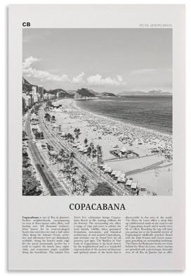 LZTEN Copacabana-Druck, schwarz-weiß, Copacabana-Wandkunst, Copacabana-Poster, Copacabana-Foto, Copacabana-Karte, Rio De Janeiro, Brasilien, Leinwand-Kunst, Pos