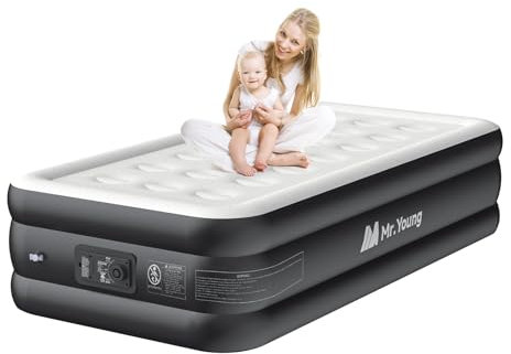 Mr.Young Colchones Materasso ad aria gemellare con pompa integrata, gonfiabile in 3 minuti, autogonfiabile/sgonfiaggio, 45,7 cm, per ospiti e casa, campeggio, massimo 294,8 kg