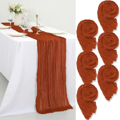 Lot de 6 chemins de table en étamine, 55 x 300 cm, en gaze rustique et bohème - Décoration de table pour fête de mariage, fête prénuptiale