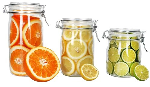 MamboCat 3tlg Set Norma luftdichte Vorratsgläser rund I Je 1x 0,75L, 1L & 1,5L I Glasdosen mit Drahtbügelverschluss zum Einmachen, Fermentieren & Aufbewahren