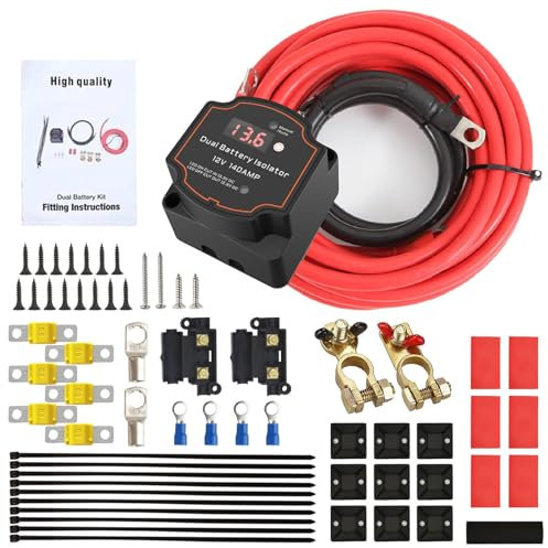 12V/140A BSR Trennrelais Komplettset mit 3M Kabel vollautomatisches Batterie Trennrelais, Trennrelais 12v Zweitbatterie mit LED-Bildschirm Display für Wohnmobil Van LKW SUV RV ATV UTV Boot