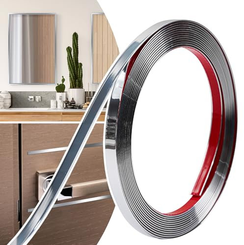 JSIWOTH Zierleisten Selbstklebend, Kantenschutz Leisten, Flexible Selbstklebender Dekorationsleiste für Türen, Fenster, Spiegelrahmen, Wände, Decken, Böden, Fliesen, Ränder, Glänzend Silber, 1cm × 6M