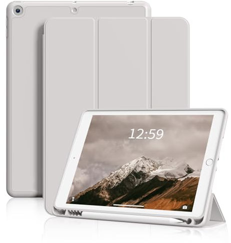 ZKTUYU for iPad 9th Generation Case 2021 / iPad 8th Gen 2020 / iPad 7th Gen 2019 with Pencil Holder, Smart Stand Case with Soft TPU Back Cover for iPad 10.2 inch, Auto Sleep/Wake, Gray
