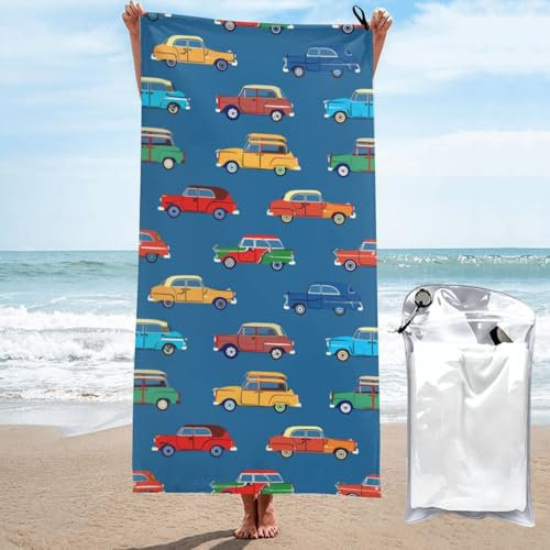 Mexpekil Bunte Auto-Strandtücher für Erwachsene, sandfrei, Mikrofaser, schnell trocknend, Badetuch, leichtes Reisehandtuch mit Tasche für Fitnessstudio, Camping, Schwimmen, Yoga, 80 x 160 cm