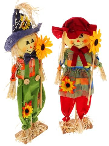 OFFSCH 4 Stück Vogelscheuche Ornament fallen Kürbis- Stehende Puppe der Vogelscheuche Türdekoration Herbstdeko Halloween Party Deko Rasendekoration dekorative Vogelscheuchen hölzern