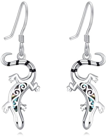 Echsen Ohrringe S925 Sterling Silber Gecko Ohrstecker Chamäleon Ohrringe Abalone Hängend Reptilien Ohrringe Schmuck für Damen Frauen Männer Geschenk