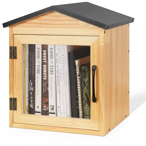 Exttlliy Outdoor Library Outdoor Book Box Storage Small Wooden Cabinet Little Literature Box for Neighborhoods Community and Schools Sharing Books, Flyers, Newspapers, Food and Art (B)