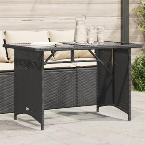 Sufrk Gartentisch mit Glasplatte Terassentisch Gartentisch Glas Gartentische Gartentisch FüR DraußEn Schwarz 110x68x70 cm Poly Rattan