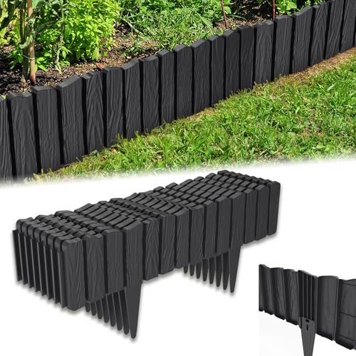 Froadp Lot de 8 bordures de parterres en plastique polypropylène, aspect bois, pour diviser la pelouse, le potager et les parterres de fleurs, palissade de jardin flexible, résistante à la corrosion