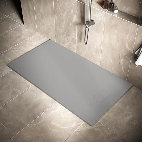 SIRHONA Receveur de Douche, 160 x 90 cm Bac à Douche Antidérapant, Rectangle Gris, Matériau en Résine SMC, avec siphon