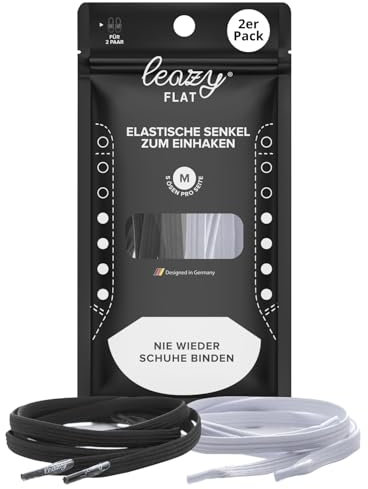 leazy Flat Doppelpack, 2er-Pack (1x weißes Paar & 1x schwarzes Paar) - M: Bis 5 Ösen pro Seite