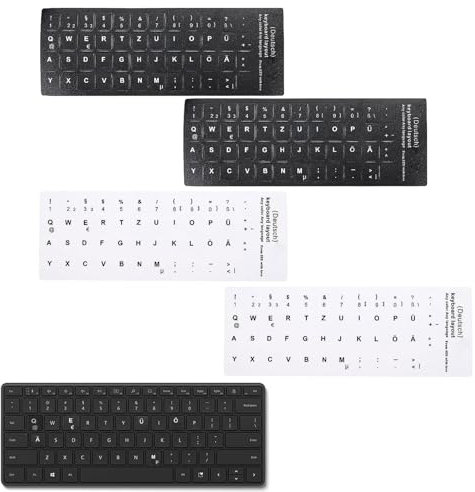 4 Stück Tastaturaufkleber Deutsch,Tastatur Aufkleber Sticker Deutsch,deutsche Tastaturaufkleber,Tastatur Aufkleber Sticker Deutsch,für Jede Standardtastatur, Laptoptastatur(schwarz und weiß)