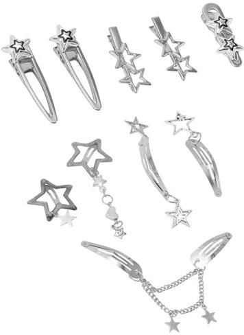BNREOZA 10 pezzi Y2K Star Hair Clips Argento, Donna Kawaii Punk Style Star Metal Hair Clips, Y2K Party, Concerto e Accessori per capelli di tutti i giorni