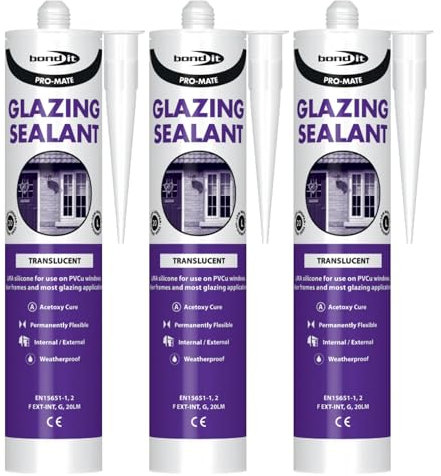 Bond It PRO-MATE Low Modulus Glazing Silicone – 3x Translucent, 310ml | Glazing Silicone Sealant Waterproof – Flexible – Weather-Resistant | Ideal Sealant for Doors – Windows & Building Maintenance