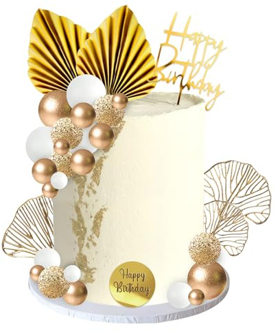 Tortendeko Kugeln 29 Stück Torten Deko Kugeln Gold Weiß Kuchen Deko Goldene Kuchendeko Happy Birthday Cake Topper Gold für Geburtstags, Hochzeit, Jubiläum